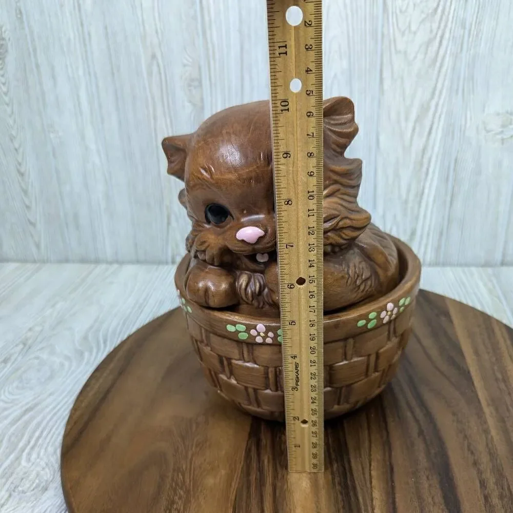Vintage Twin Winton California Pottery Brown Cat Kitten In Basket Cookie Jar